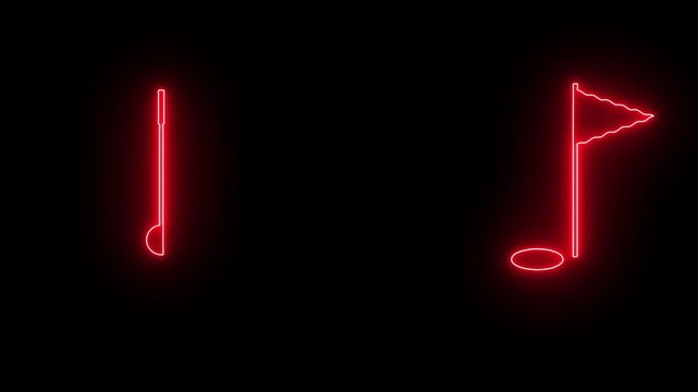 A video showcasing neon music notes and an exclamation mark in a dark background