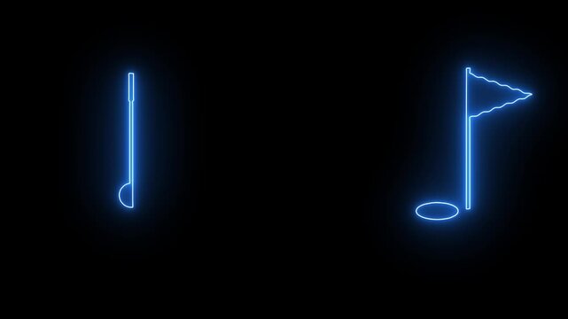 A video showcasing a neon music note and a neon eighth note on a black background