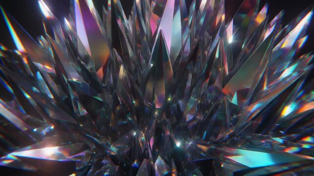 Crystal formation glows with vibrant colors against a dark background in crystal-1 scene.