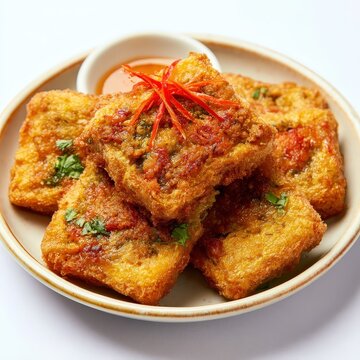 khanom pang na moo, authentic thai fried bread topped with minced pork