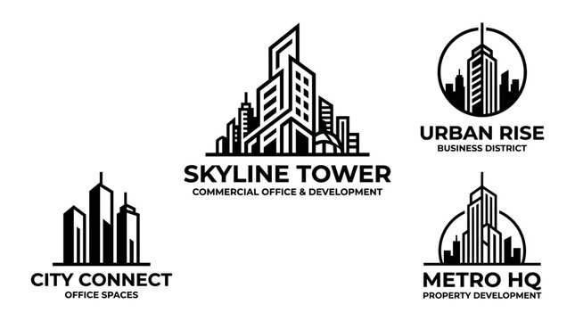 Black and white city skyscraper logos.