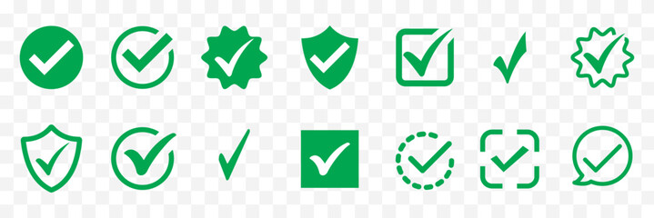 Fototapeta premium Check tick mark icon set. Cross box x check mark checkbox list vector draw hand drawn sketch doodle brush marker checklist symbol wrong right circle. hand drawn, grunge X sign. Green checkmark set. 