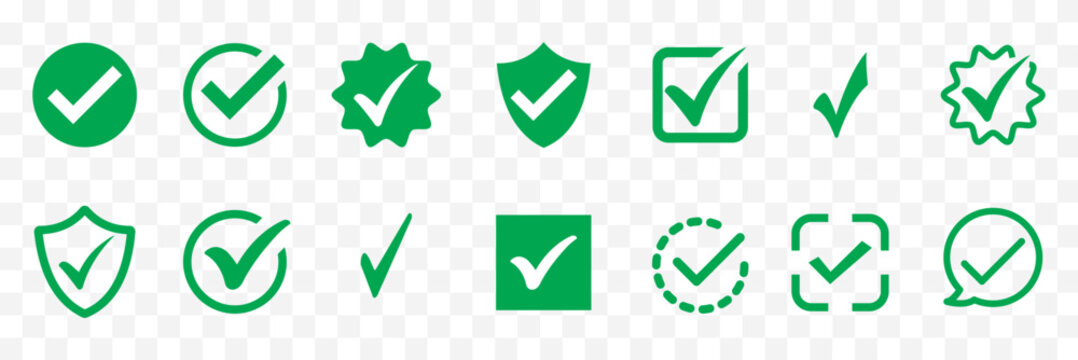 Check tick mark icon set. Cross box x check mark checkbox list vector draw hand drawn sketch doodle brush marker checklist symbol wrong right circle. hand drawn, grunge X sign. Green checkmark set. 