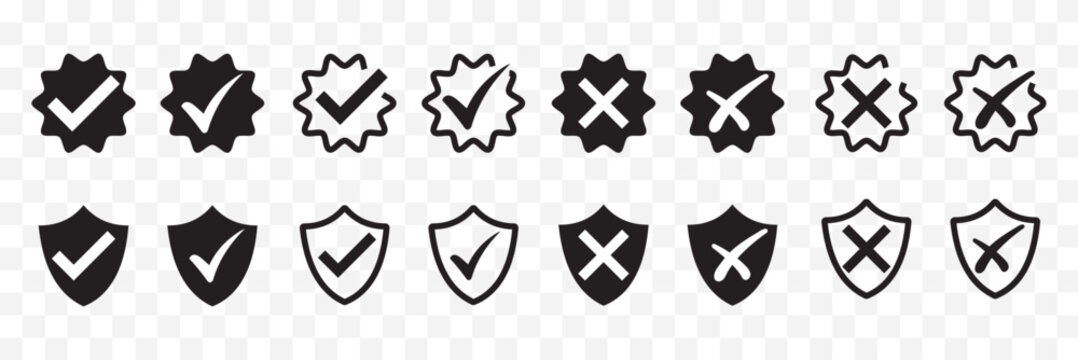 checkmark and X mark icon. check and uncheck icon vector. validation icon vector. for apps and websites. Isolated black and white check cross mark, right and wrong sign concept set.Vector illustration