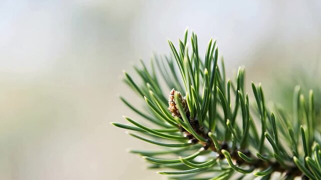 Close up of pine branch with green needles