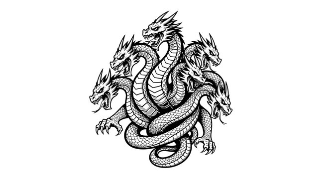 Coiled multi-headed hydra dragon mascot logo design.