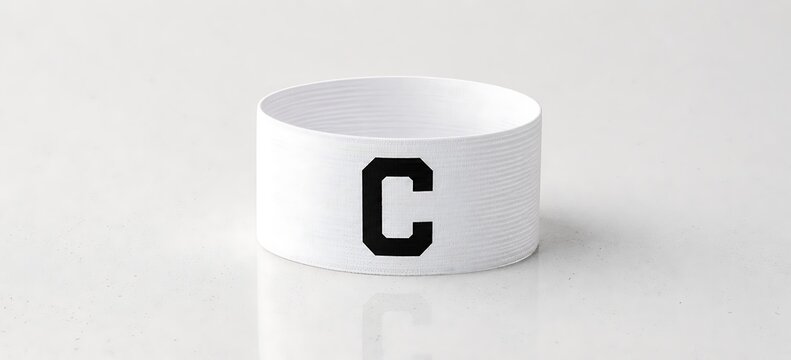 Close-up of white wristband with black letter C