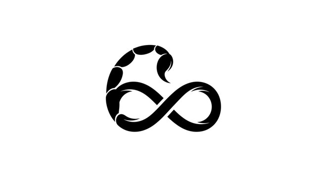 Abstract scorpion tail forming an infinity symbol logo.