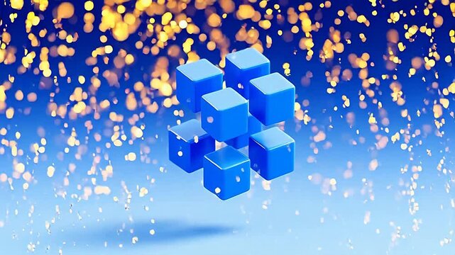 Blue cube structure with golden dots