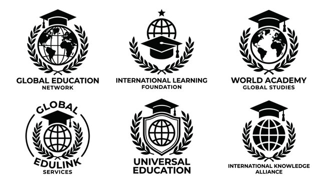 Education logos with graduation caps.