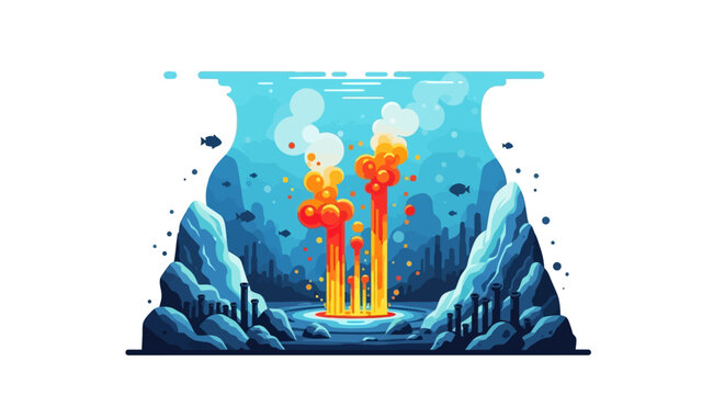 Underwater geothermal vent illustration with stylized design and vibrant aquatic colors