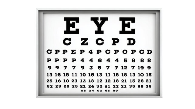 Professional ophthalmology eye examination chart for vision testing optical healthcare clinic diagnostics and eyesight evaluation on white background