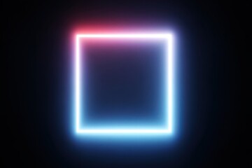 Fototapeta premium A glowing neon square with blue and red light against a dark background.