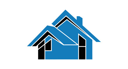 Fototapeta premium A minimalist blue and black graphic icon representing a modern residential house design