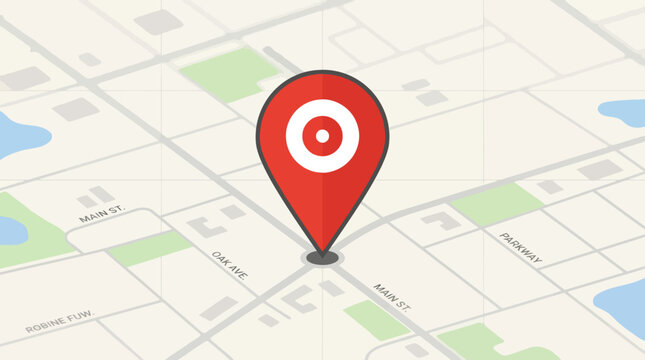 A red location pin icon is placed on a generic digital street map illustration