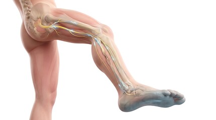Obraz premium Human leg anatomy highlighting the sciatic nerve path