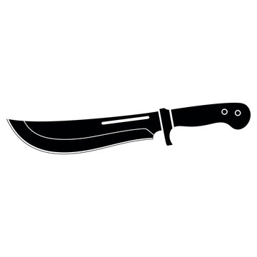 Sharp machete blade with a sturdy handle shown in a simple black and white vector silhouette style graphic design element