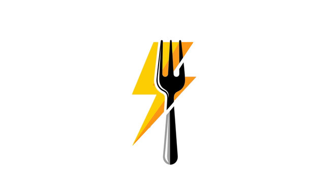 Electric Culinary: A striking logo combining a fork and a lightning bolt design
