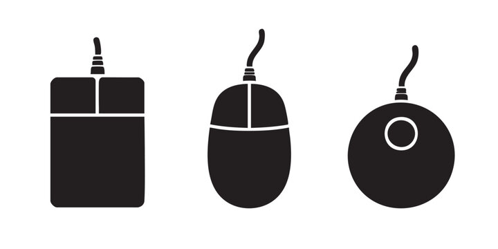 Black Silhouette Set of Classic and Retro Computer Mice