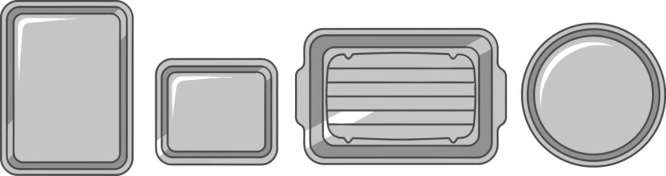 Professional Bakeware Set Illustration with Baking Sheets Roasting Pan and Round Cake Tin