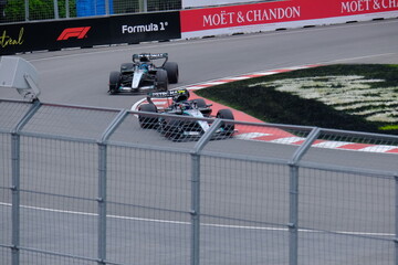 Obraz premium May 25, 2026, Montreal, Canada, Mercedes F1 car driven by Antonelli and Russell during Formula 1 action. g.