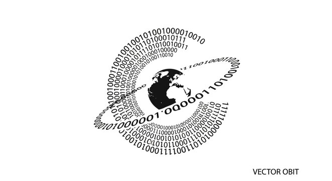 Global Digital Network: Earth Surrounded by Binary Code Orbit