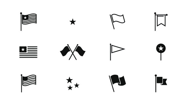 Set of simple black flag icons for navigational and identification design purposes now.