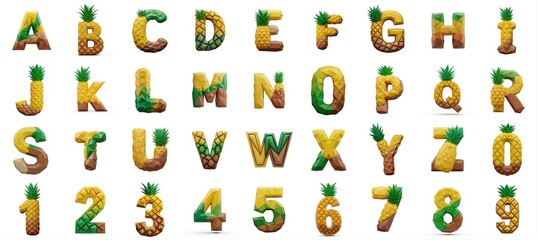 Obraz premium Low Poly Pineapple Alphabet and Numbers Collection