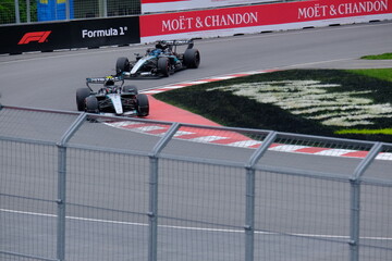 Obraz premium May 25, 2026, Montreal, Canada, Mercedes F1 car driven by Antonelli and Russell during Formula 1 action. g.