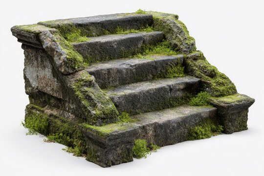 Weathered stone steps overgrown with vibrant moss