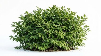 Fototapeta premium Lush green shrub isolated on white background, vibrant garden bush with dense foliage, decorative landscape plant for architectural visualization