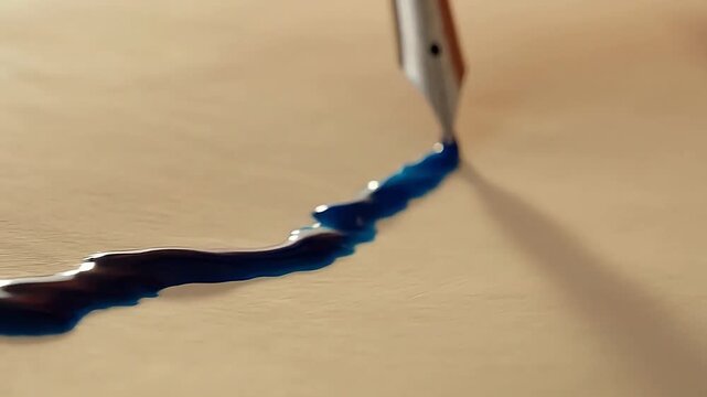 Writing Elegance: Close-up Pen Tip with Ink Flow on Paper