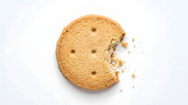 A broken jammie dodger biscuit on a white background