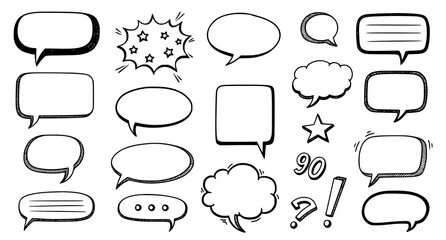 Hand drawn retro speech bubble vector collection with comic chat box doodles © RUBINA