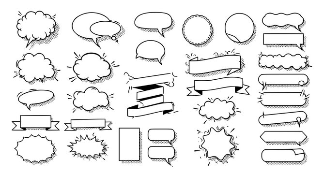 Modern copy space vector graphics with comic speech bubbles and blank decorative elements