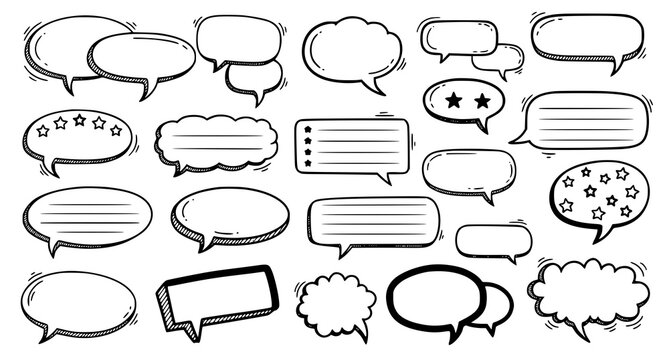 Retro 90s speech bubble vector collection with doodle comic chat box illustrations
