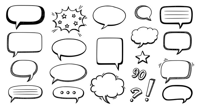 Hand drawn retro speech bubble vector collection with comic chat box doodles