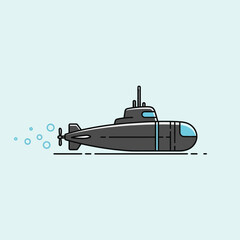 Modern Submarine Sailing Underwater, Vector Illustration, Nautical Theme © rohmat