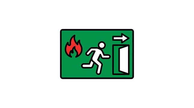 Emergency exit sign with running person and fire icon