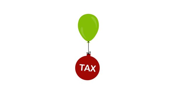 Green Balloon Lifting Red Tax Weight Concept Animation 4K