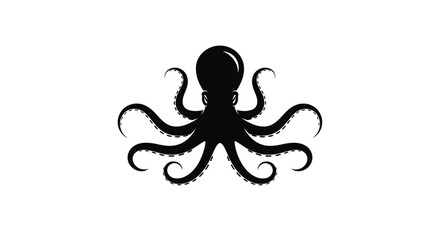 Silhouette of an octopus with eight tentacles spread out, isolated on white background. © alvin