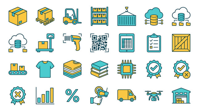 Isometric Logistics Warehouse and Cargo Delivery Icons Set