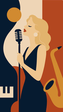 Vintage Jazz Singer Performing with Microphone and Saxophone