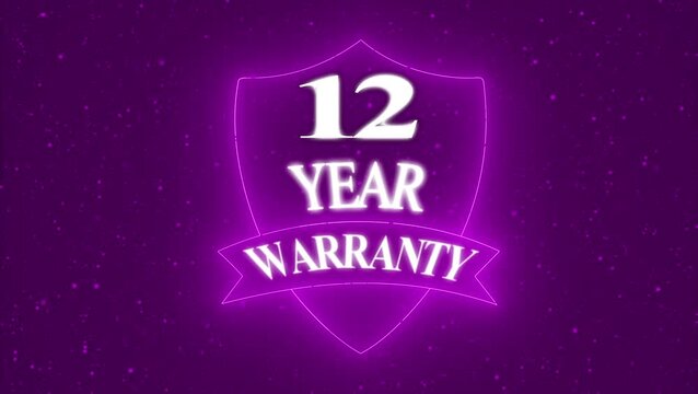 Vintage 12 year Warranty  Badge Design with Ribbon and Shield Banner dark background animation 4k video