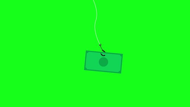 Dangling Dollar Bill on Fishing Hook Trap Green Screen 4K
