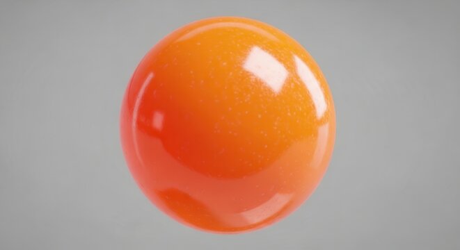 Glossy Orange Sphere Floating on a Neutral Gray Background.
