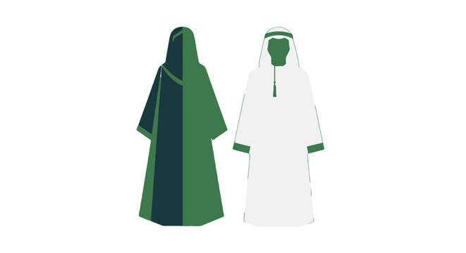 Traditional Islamic Clothing Illustration of Abaya and Thobe.