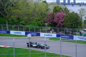 Obraz premium May 25, 2026, Montreal, Canada, Mercedes F1 car driven by Antonelli and Russell during Formula 1 action. g.