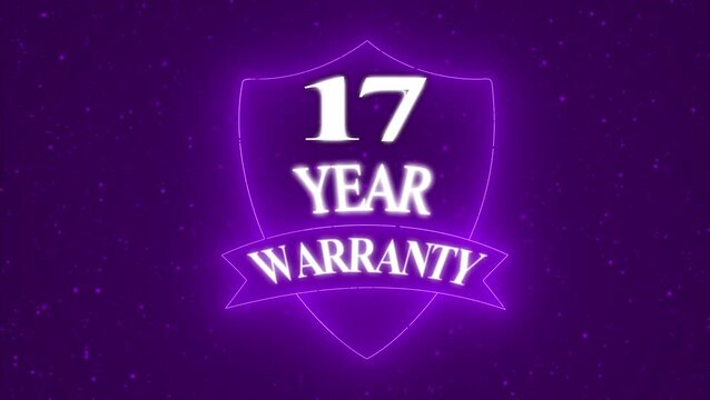 Vintage 17 year Warranty  Badge Design with Ribbon and Shield Banner dark background animation 4k video