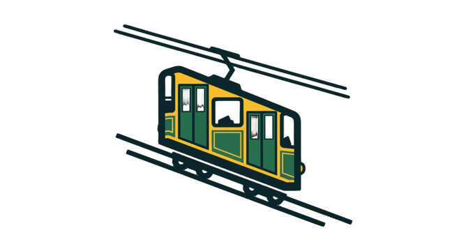 Colorful vintage funicular train on elevated tracks illustration.